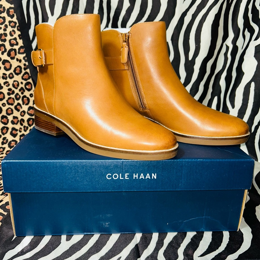 Cole Haan Tan Ankle Booties with Side Buckle